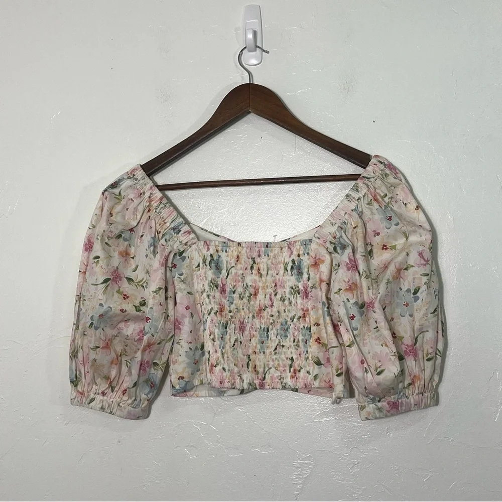 Abercrombie & Fitch Pastel Floral Puff Sleeve Crop Top NWT